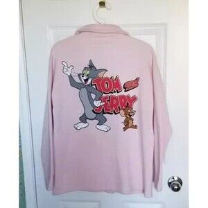 TOM & JERRY Women's Size Medium Pink Oversize Button Down Long Sleeve Shirt
